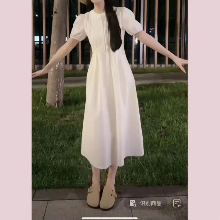 8简约复古夏季时尚气质法式设计感收腰裙子温柔中长款女装连衣裙