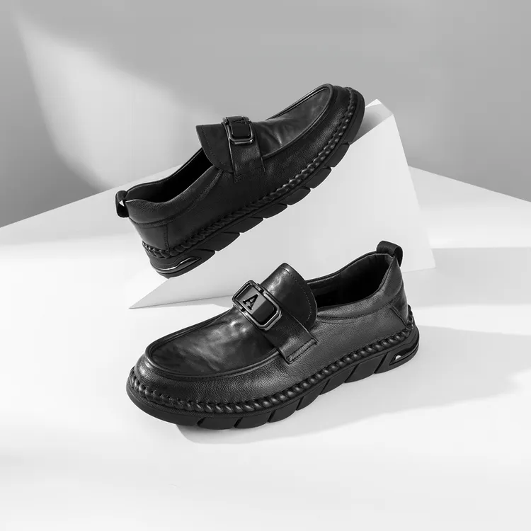 AOKANG奥康春夏季新款商务休闲真皮舒适软底耐磨乐福鞋豆豆鞋