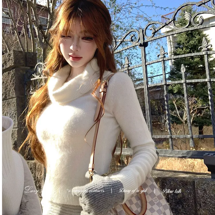 洋气休闲百搭长袖针织高领外穿上衣气质显瘦性感辣妹半身裙套装女