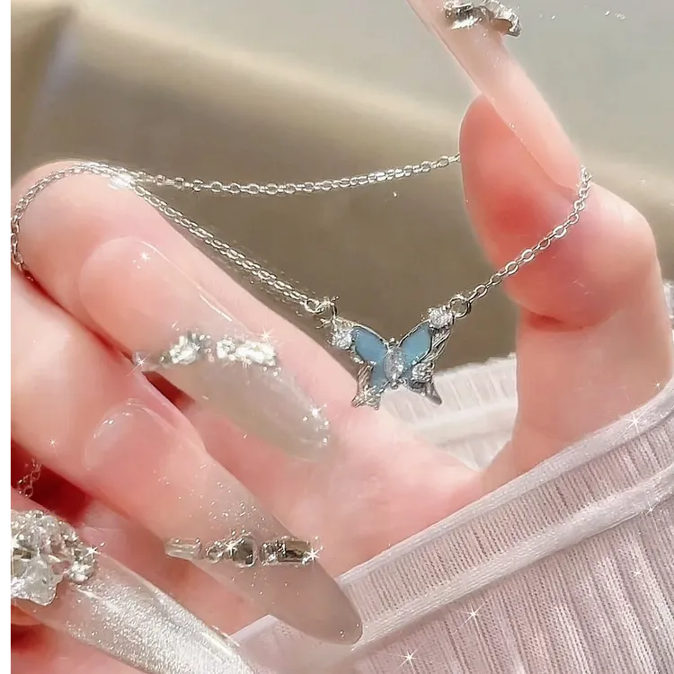URNSSORE/昂色 坠链均925银 梦幻蝴蝶项链女生夜光珐琅吊坠送女友