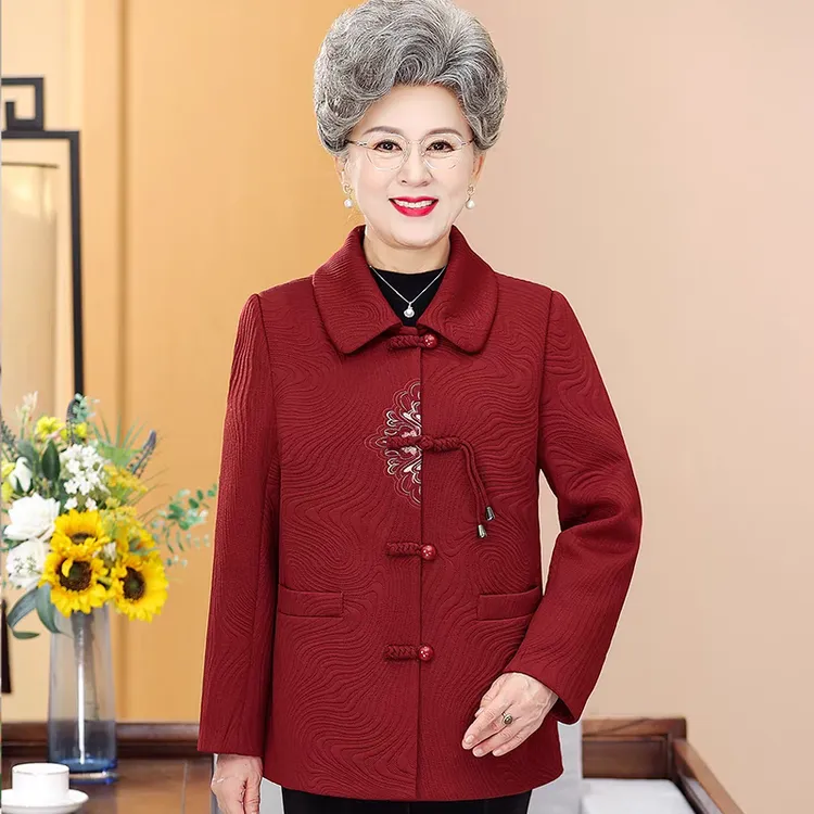 中老年人女装2025春秋外套奶奶装长袖上衣妈妈休闲翻领衣服妈妈装