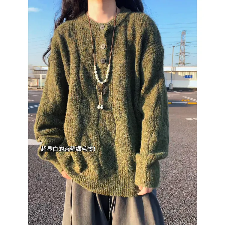 美式重磅肌理感圆领针织衫毛衣男秋冬新款宽松简约套头加厚卫衣