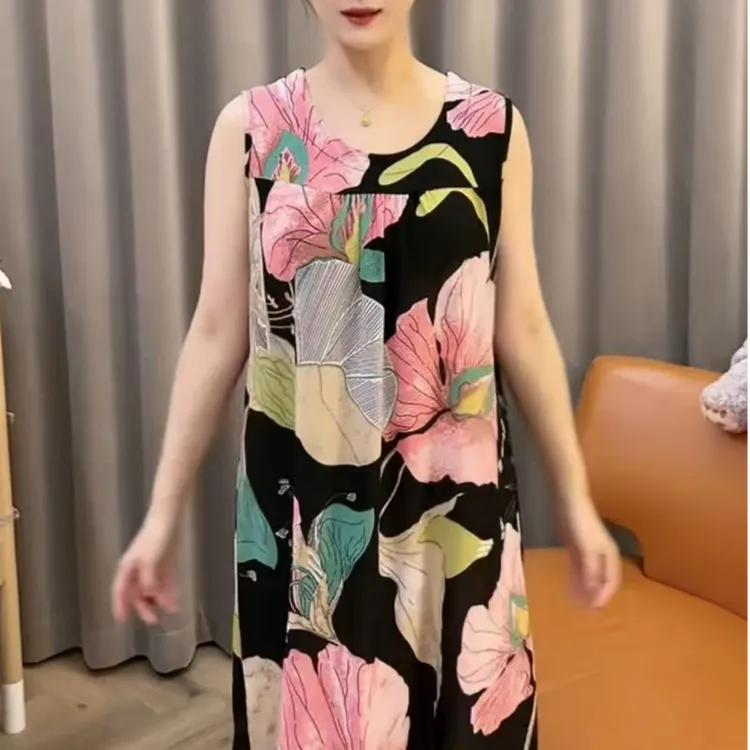 3333时尚印花显瘦遮肉棉绸舒适女士睡裙时尚减龄可外穿睡裙