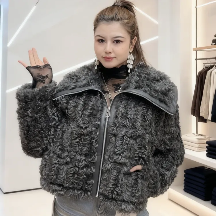 短款免烫女冬季轻熟风厚款短外套翻领毛领百搭女装