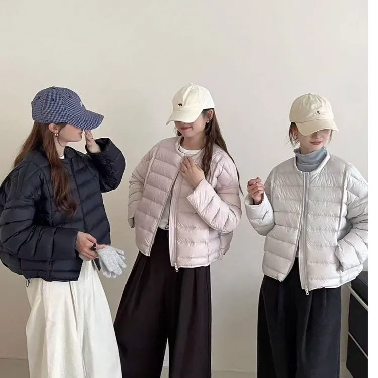 90白鸭绒排骨羽绒服女短款2025新款轻薄圆领泡芙小个子宽松外套