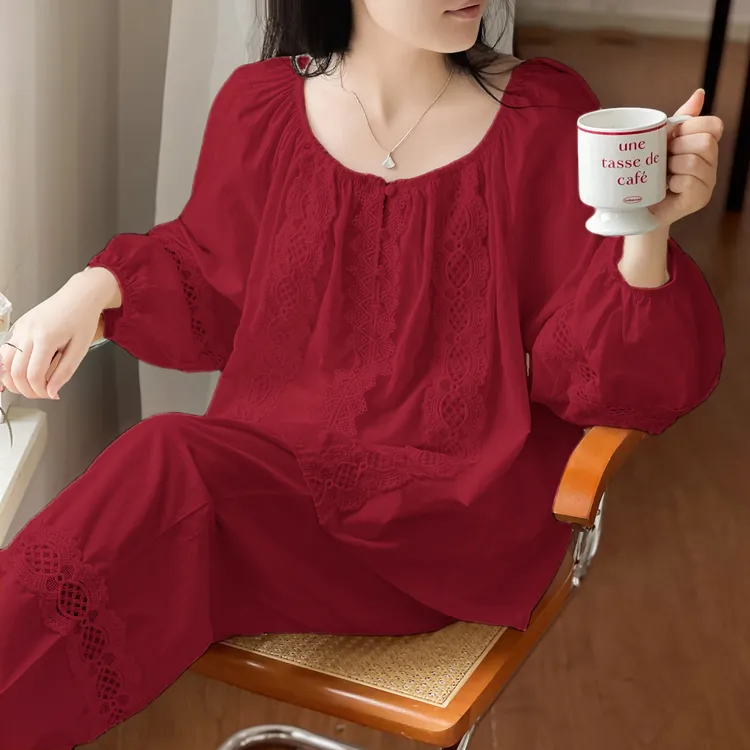 睡衣女款爆款2025新款套装纯棉春秋女士大码红色酒红本命年家居服