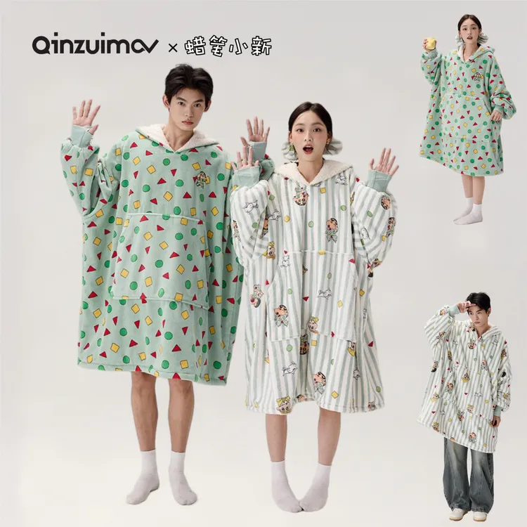 亲嘴猫【蜡笔小新】男女同款法兰绒可外穿卡通睡袍家居服睡衣R54903