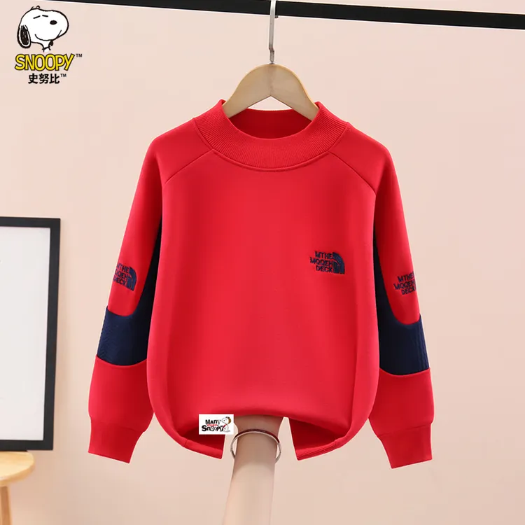 史努比男童加绒卫衣秋冬装2025新款洋气中大童男孩一体绒保暖上衣