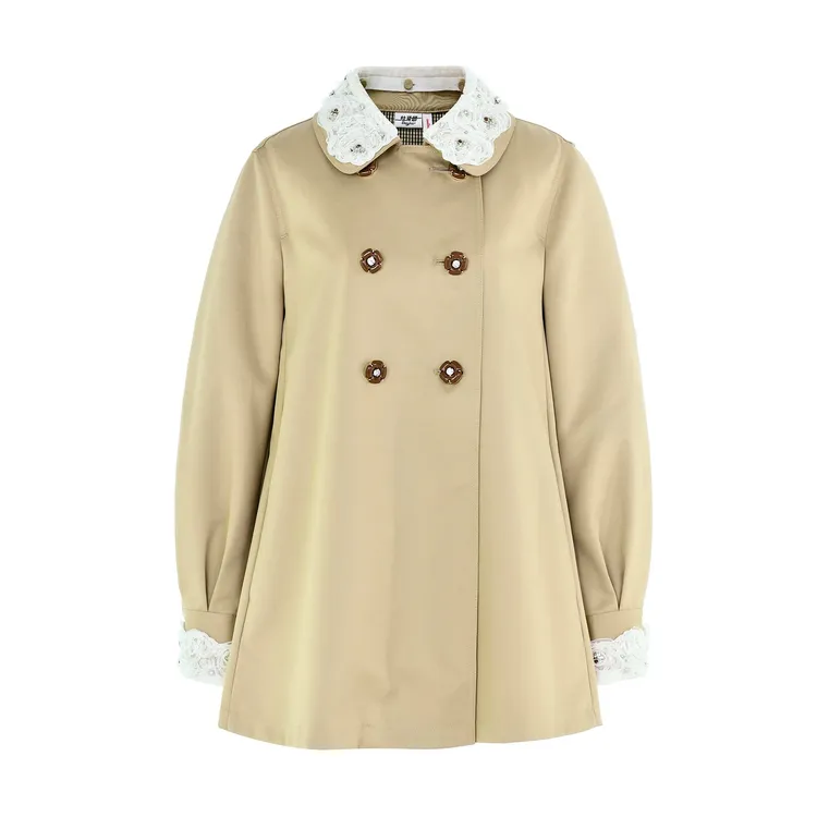 LeFame/拉飞姆2025秋季新蕾丝娃娃领风衣外套上衣女LF25Q21SC247