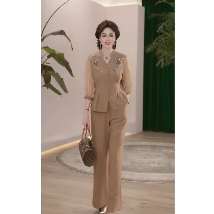 2025新款妈妈装秋装时尚套装气质中年女装宽松两件套显瘦上衣裤子