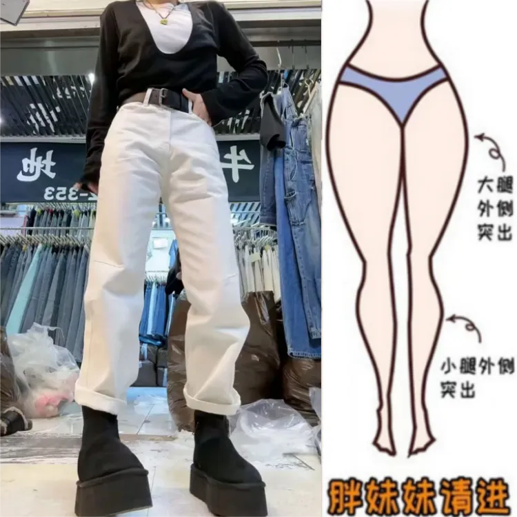 格洛森早春新款梨型身材胖妹妹小个子高腰显瘦直筒九分牛仔裤