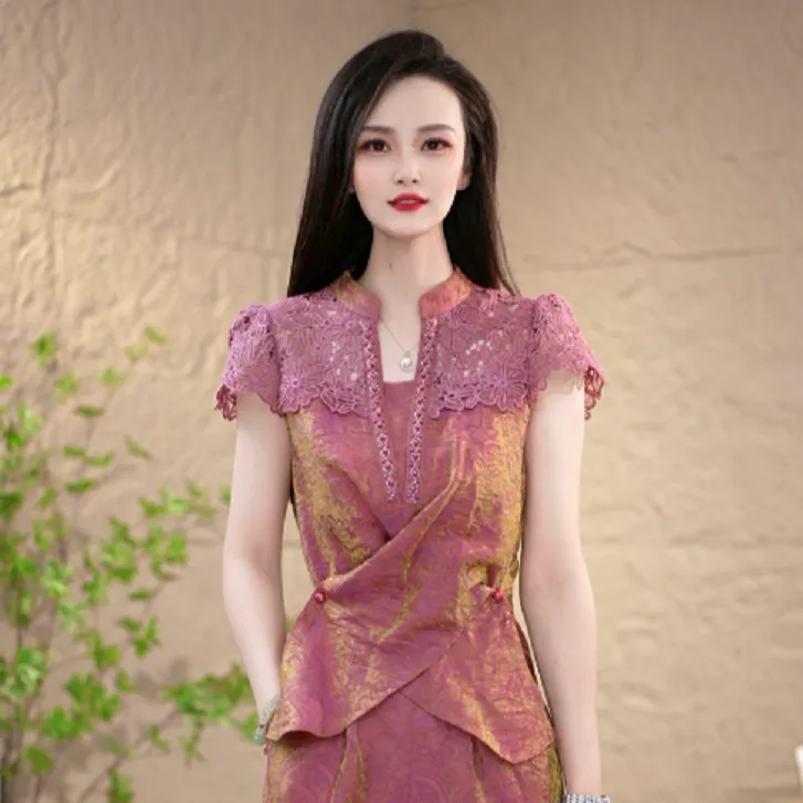 夏季设计感高级洋气刺绣镂空显瘦减龄时尚套装两件套M-4XL