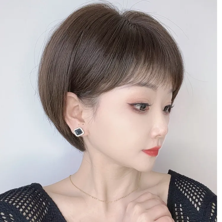 [时尚减龄]新款波波头全真遮白发时尚100%假发全头套超自然