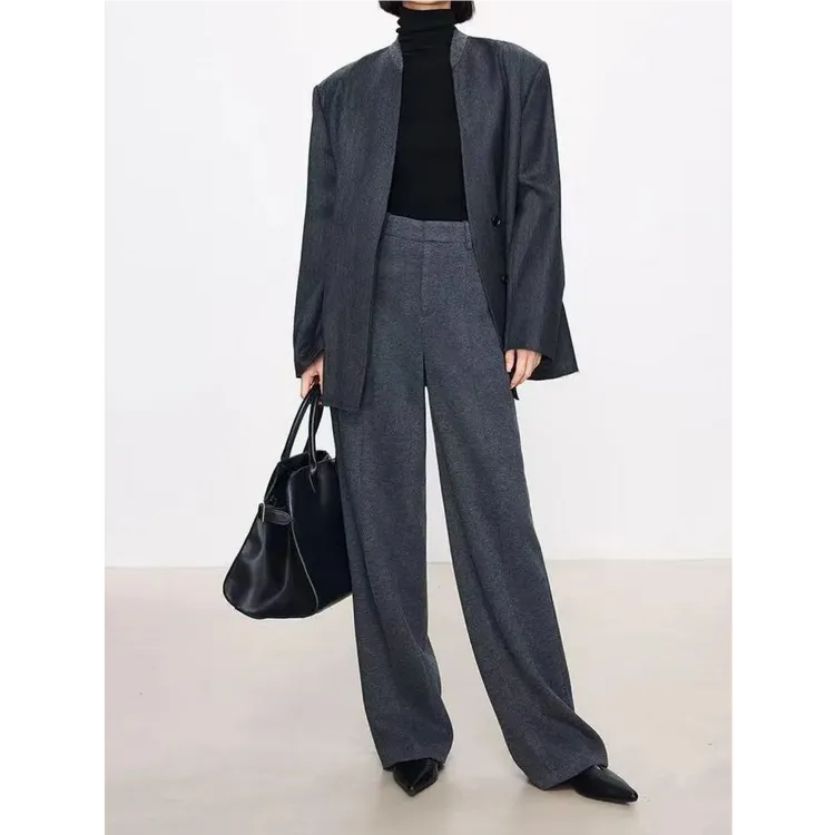 【醋酸羊毛混纺】2025秋款醋酸羊毛直筒显瘦小阔腿腿精休闲女裤