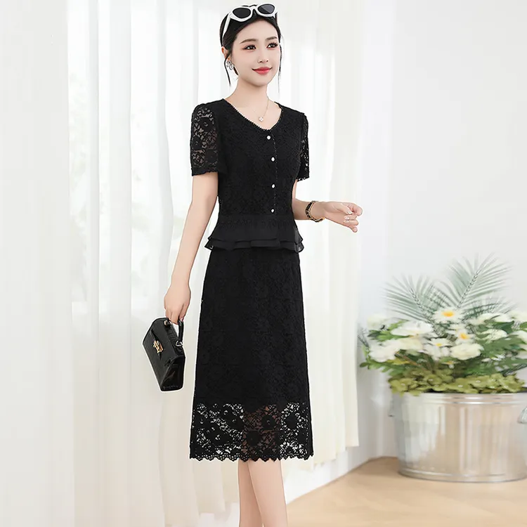 商场同款丽之依然CF2078伊姗精致轻薄内里娄空蕾丝连衣裙女2025夏