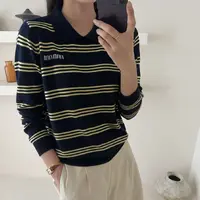 超细美利奴羊毛混纺POLO领条纹气质新款长袖针织休闲百搭
