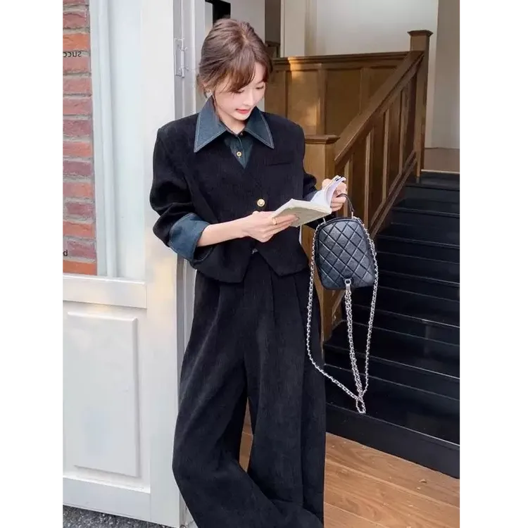 法式复古高级感套装女2025春季新款假两件外套休闲文艺穿搭两件套