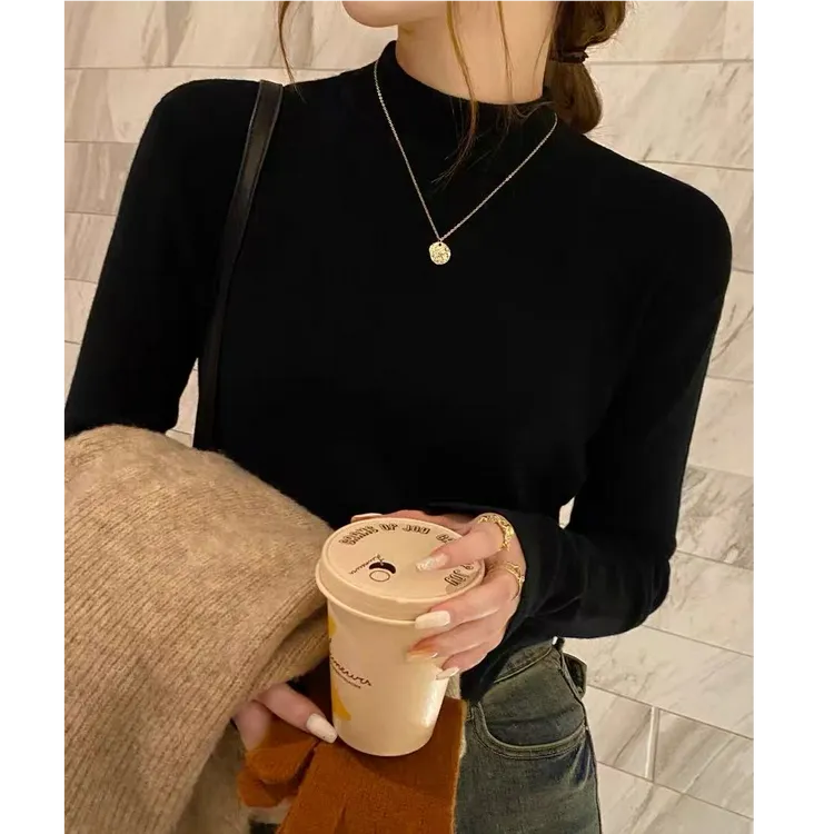 70077大码女装2025秋装新款简约中领针织衫胖m宽松显瘦毛衣打底衫