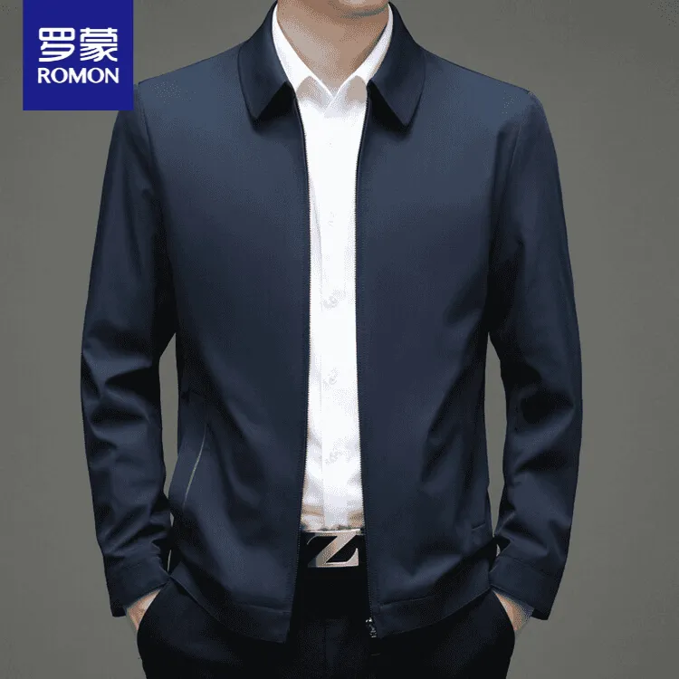 罗蒙高端商务休闲外套男士春秋款男士中年翻领百搭时尚行政夹克衫