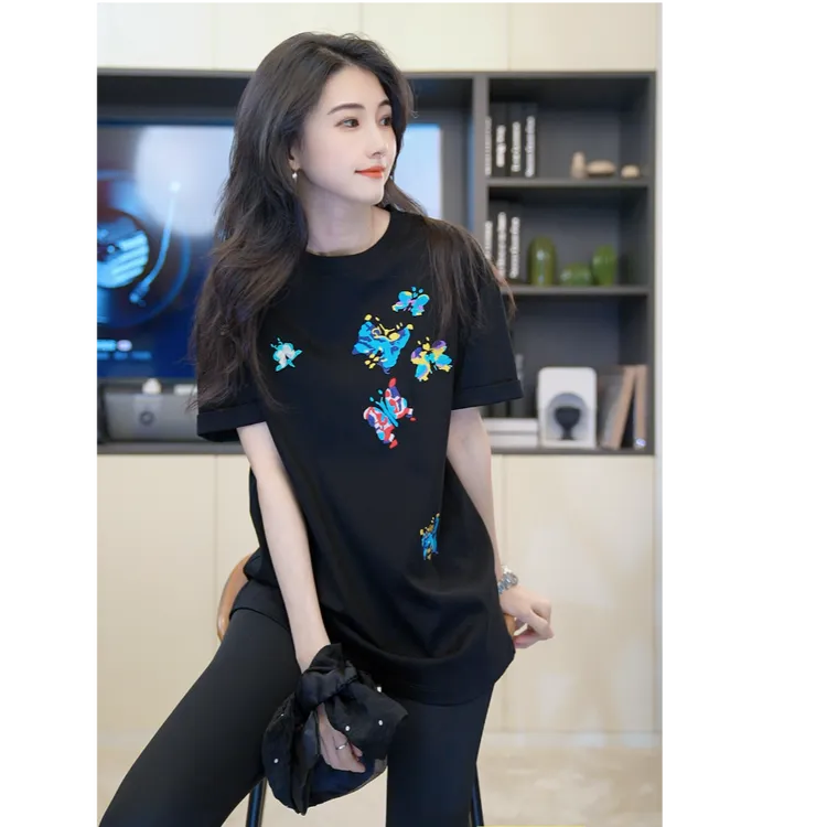 小乖逃X时尚ins黑色T恤夏季蝴蝶短袖美式休闲SH3726