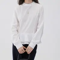 高端货~法式气质双层荷叶花边提花波点衬衫女秋季半高领百搭上衣