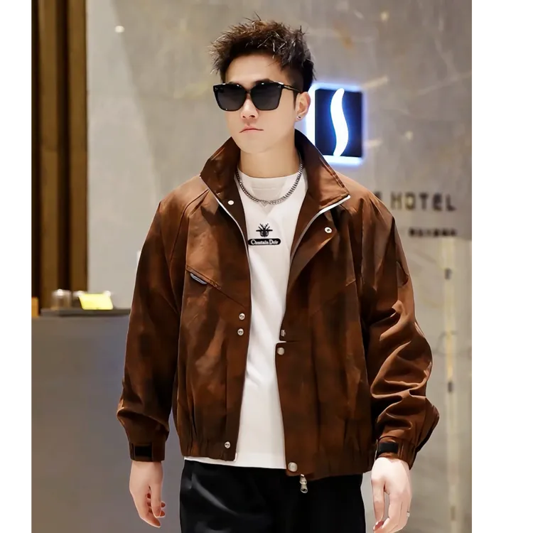 2025春季男士新款轻奢渲染立领宽松百搭潮牌夹克成熟痞帅潮流外套