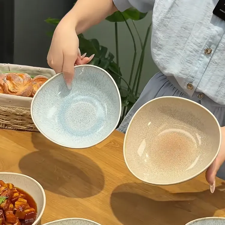 A42六个装窑变釉沙拉碗大菜碗7英寸汤碗厚实面碗陶瓷餐具大碗微瑕
