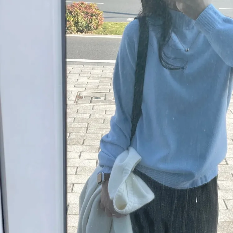 复古美拉德针织衫秋冬毛衣女半高领叠穿内搭上衣气质百搭打底上衣