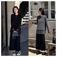 焦思文 秋季时尚休闲宽松百搭拼接蕾丝中长款上衣250915Y6