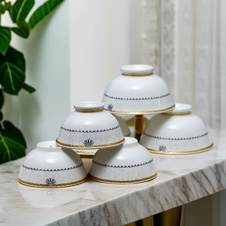 家用汤碗餐具轻奢简约中式大碗吃饭碗描金陶瓷防烫米饭碗金边瓷碗