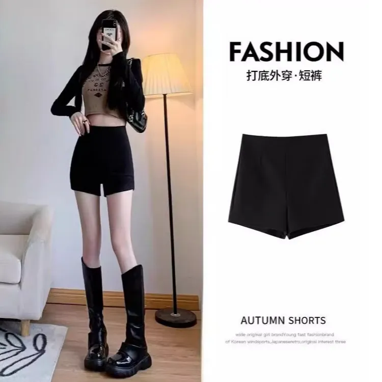 【热裤】黑色短裤西装弹力外穿紧身包臀裤2025百搭显瘦高腰辣妹热裤商品图