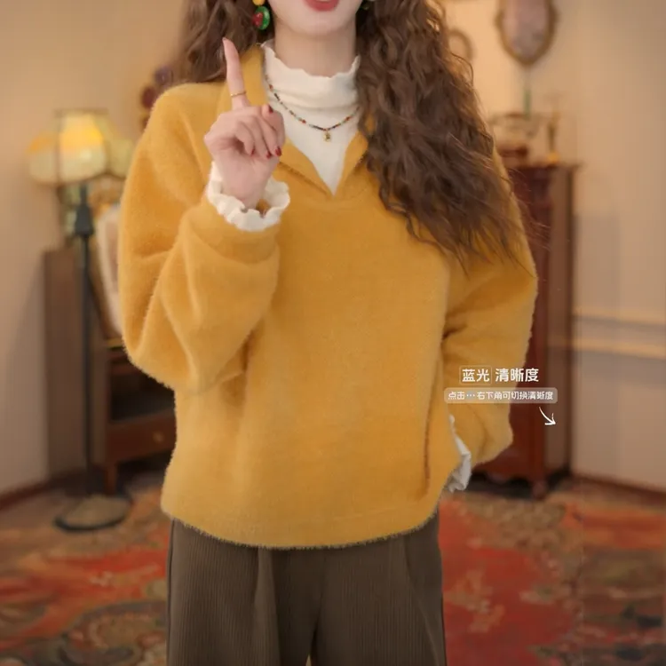 时尚港风复古减龄衬衣休闲百搭宽松长袖衬衫秋冬厚款打底上衣