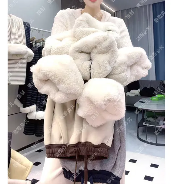 超厚仿兔毛休闲裤男女冬季潮牌宽松慵懒风保暖棉裤重磅百搭直筒裤