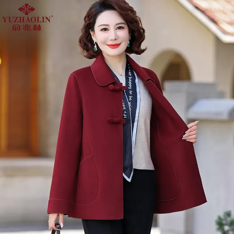 俞兆林气质中年妈妈装双面毛呢外套女春秋季新款时尚短款呢子大衣