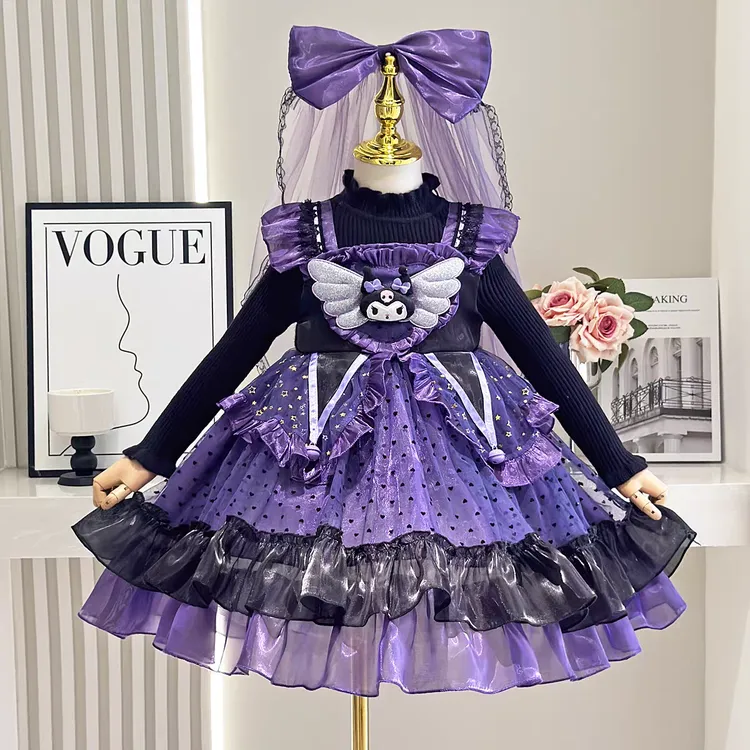 女童库洛米公主裙秋冬款儿童洛丽塔毛衣连衣裙高档礼服蓬蓬纱裙子