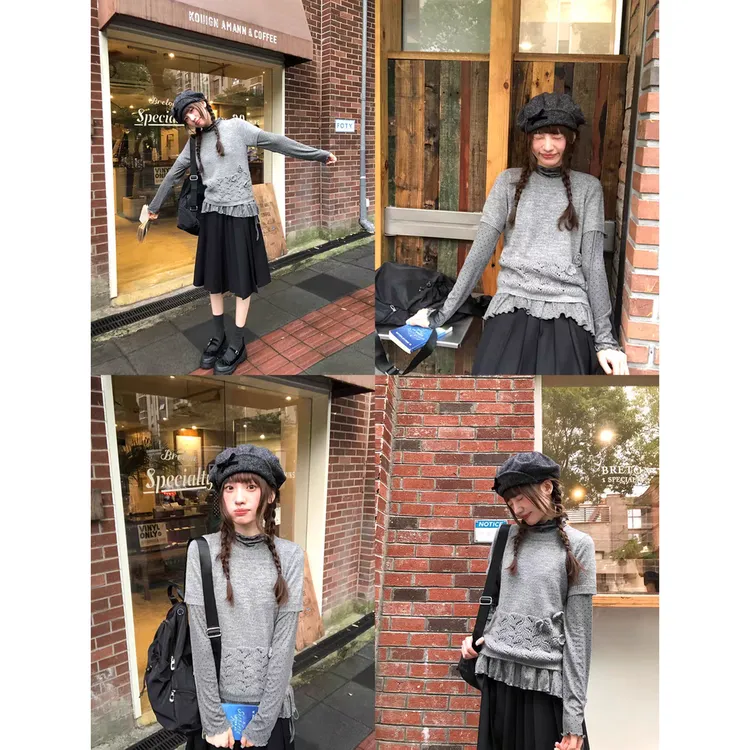 镂空花纹小花朵针织T恤Z 9319#