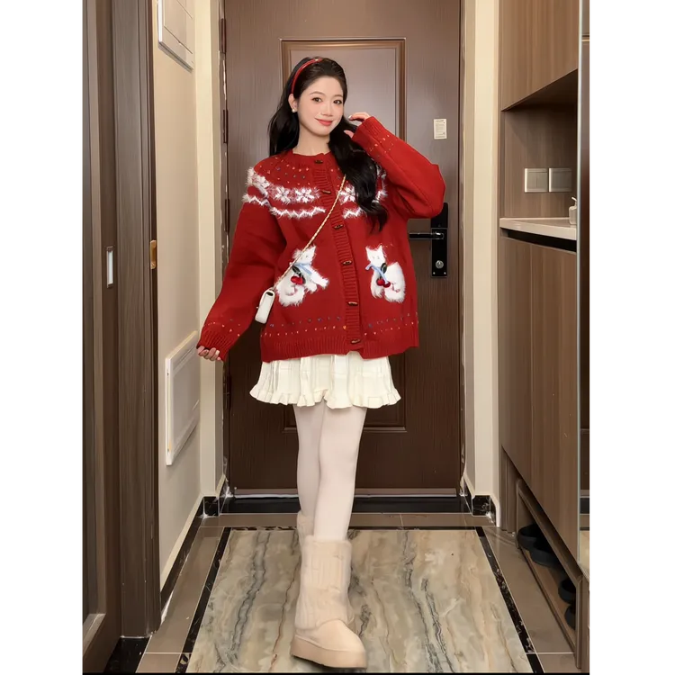 孕妇装毛衣外套冬季加厚保暖节日氛围圣诞雪花减龄打底衫潮妈