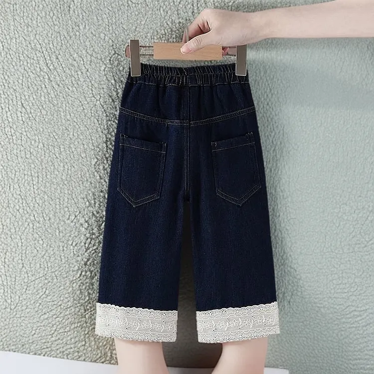 女童牛仔裤一体2025宽松新款洋气花边儿童秋季直筒保暖裤子