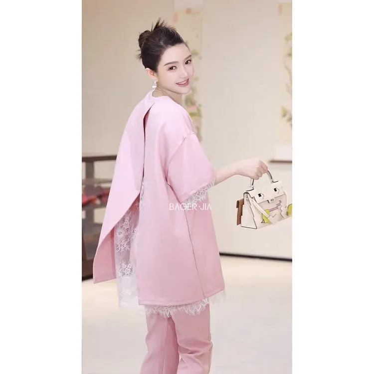 66-【窈窕淑女】宝儿家含幂BF102526103XQ蕾丝拼接卫衣舒适慵懒套装
