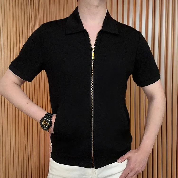 夏季男士高品质翻领短袖高级感polo百搭休闲时尚纯色半袖72