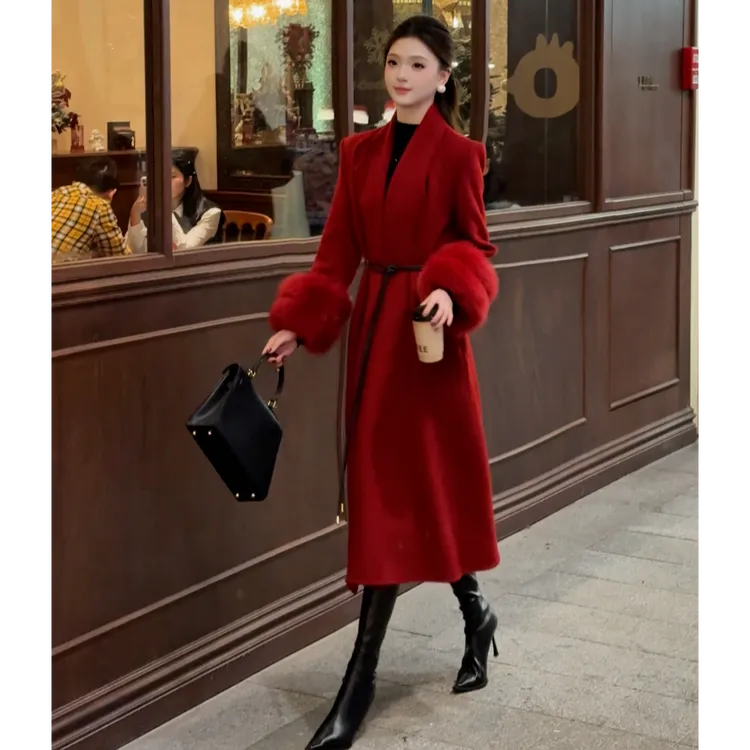 MD进进原创【瑰宝无双】2025冬季气质显瘦双羊毛大衣时尚狐狸毛外套