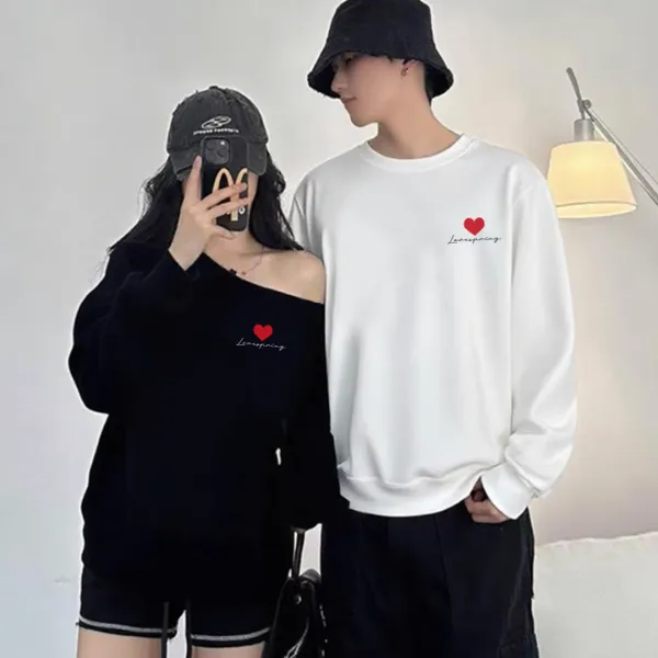 情侣装卫衣秋冬季新款一男一女斜肩纯棉卫衣宽松韩版潮流情侣卫衣