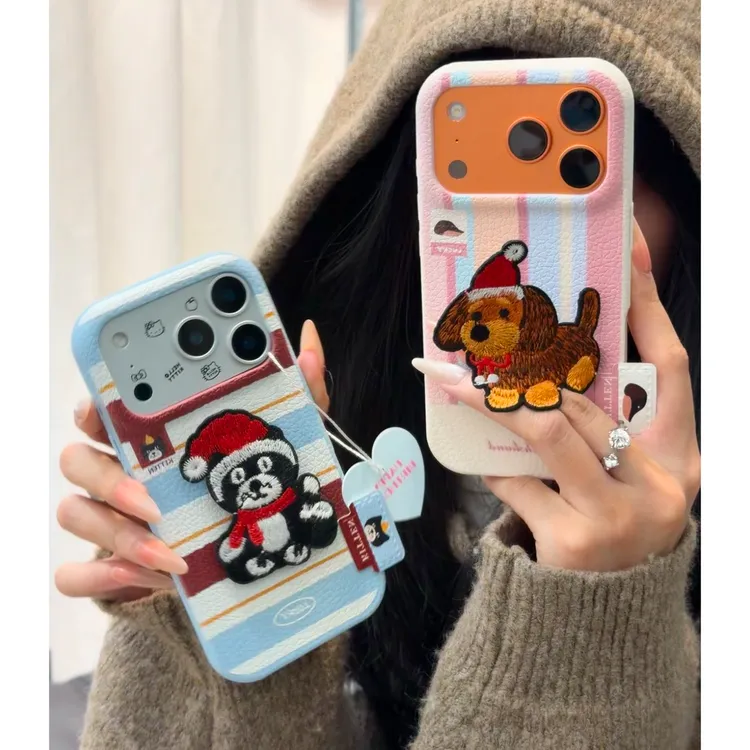 欧克里里刺绣小狗支架标签适用苹果17/16手机壳华为vivo小米oppo