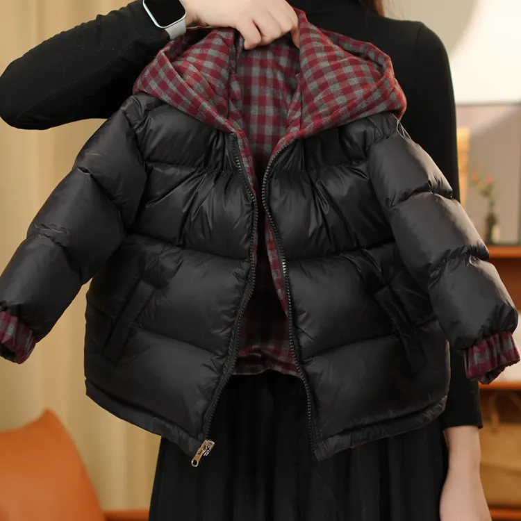 儿童双面穿棉服抗寒棉衣深冬姐弟款儿童加厚格子外套2025冬季新款