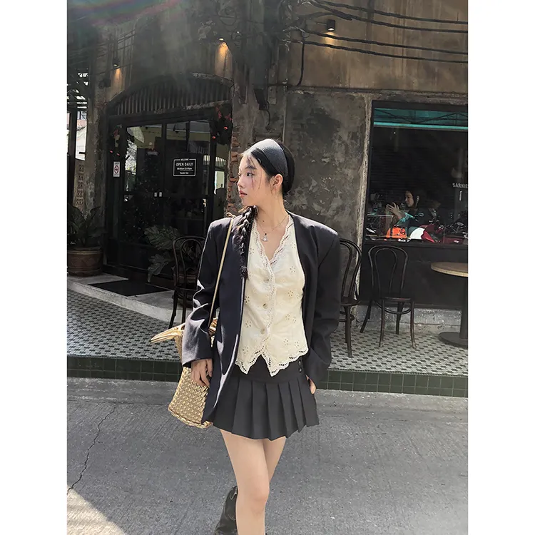 【西西里外套】早春宽松V领纯色休闲小个子长袖西装外套251V0505#