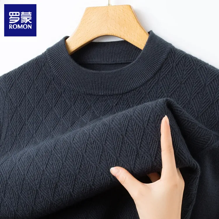 罗蒙男装加厚羊毛半高领针织衫2025秋冬新款中年休闲套时尚毛衣