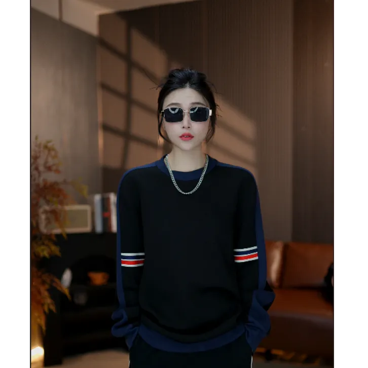 【麦森森专属】25秋季圆领拼接卫衣秋冬宽肩撞色显瘦套轻奢高级感