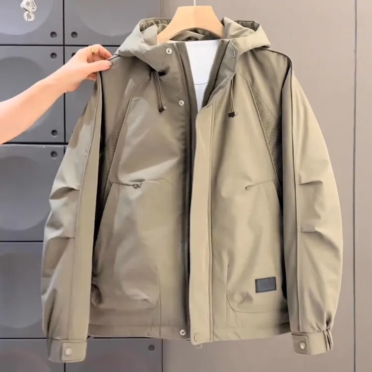 男士夹棉外套秋冬季2025新款潮牌休闲宽松工装风连帽二棉加厚夹克