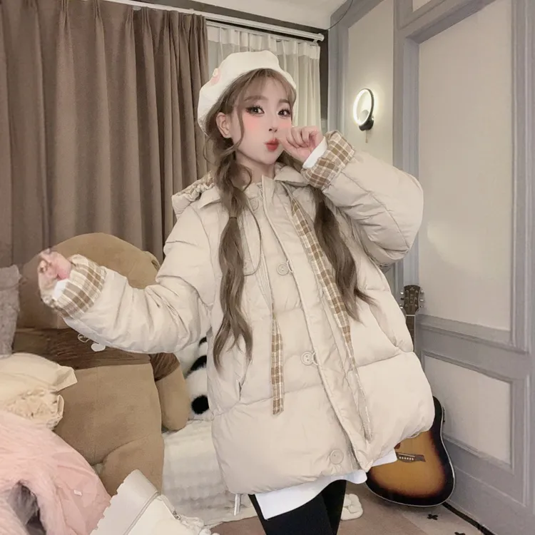 518 飘带格纹中长款服设计感洋气超好看加厚保暖面包服