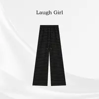 楚楚君 Laugh girl【素描条纹】加绒松紧腰条纹百搭休闲裤KL551239J